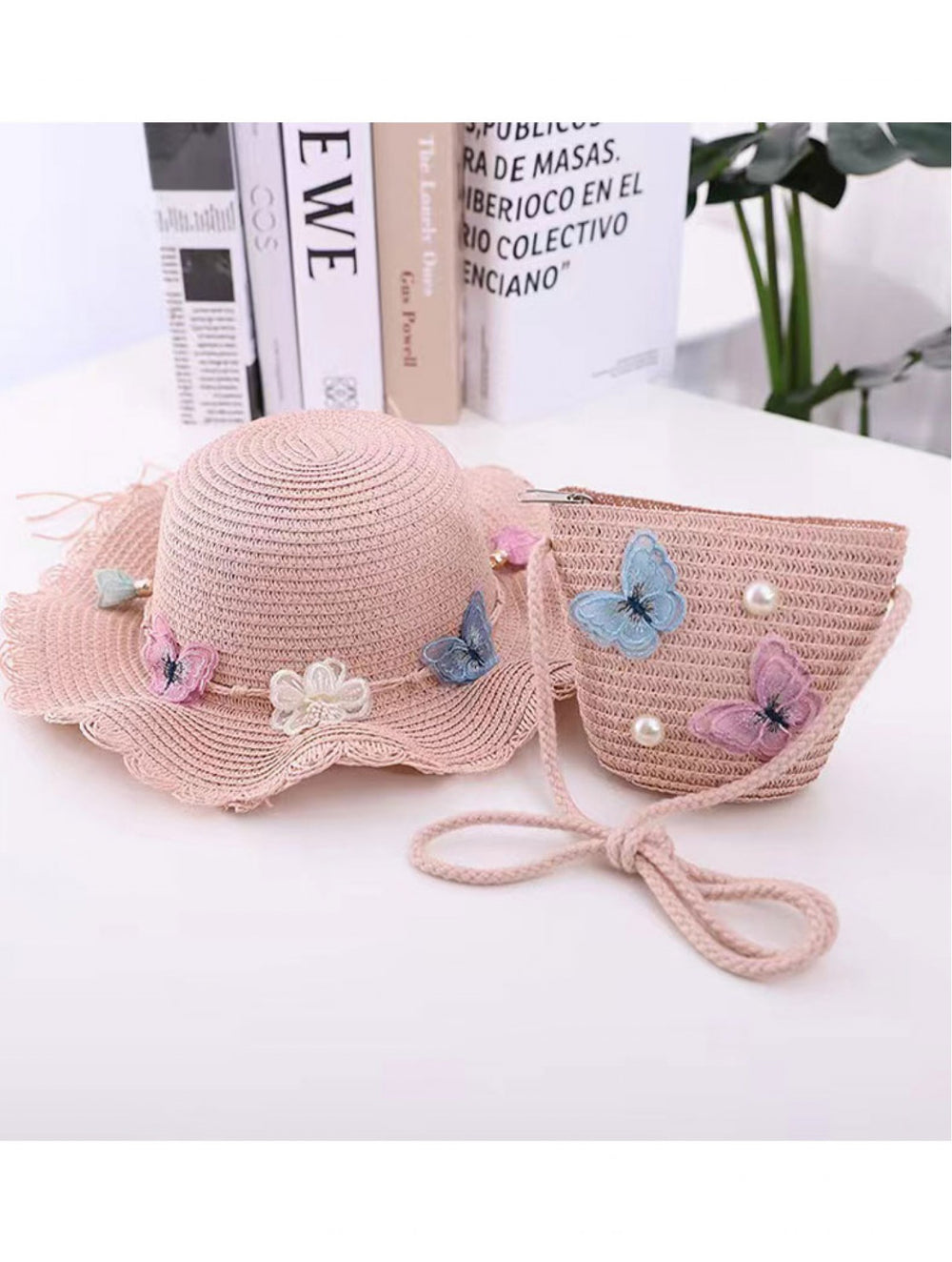 Grand- Kid's Crochet Butterfly Sun Hat Pink