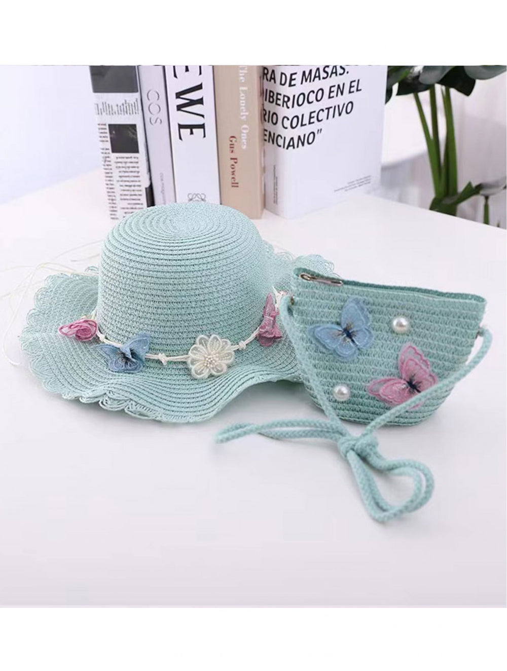 Grand- Kid's Crochet Butterfly Sun Hat Blue