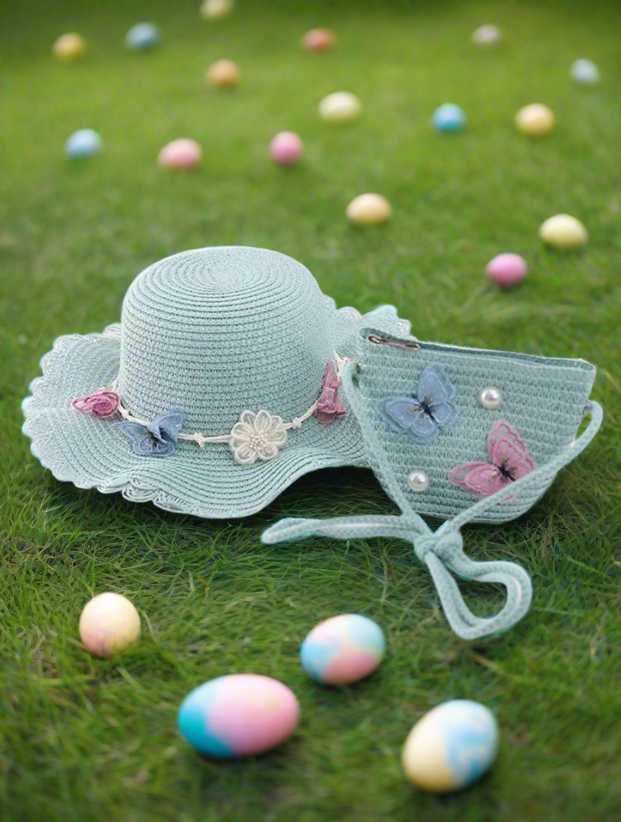 Grand- Kid's Crochet Butterfly Sun Hat Blue