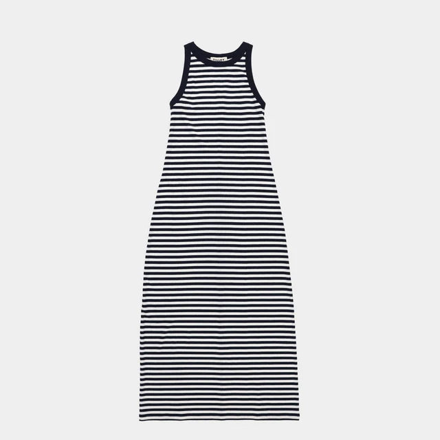Tilley: Rib Midi Dress Navy/White Stripe