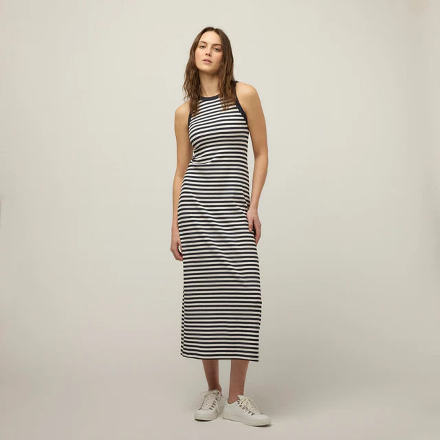 Tilley: Rib Midi Dress Navy/White Stripe