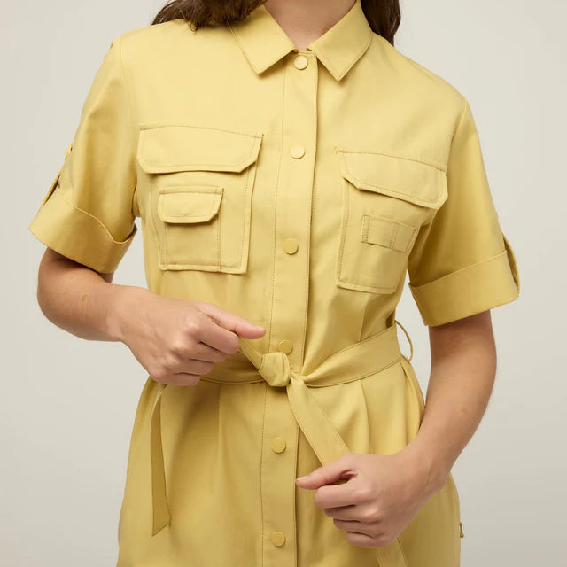 Tilley: Tencel Cotton Safari Midi Dress Lemon Grass