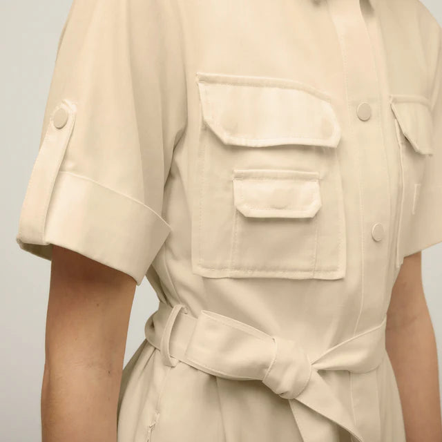 Tilley: Tencel Cotton Safari Midi Dress Safari Tan