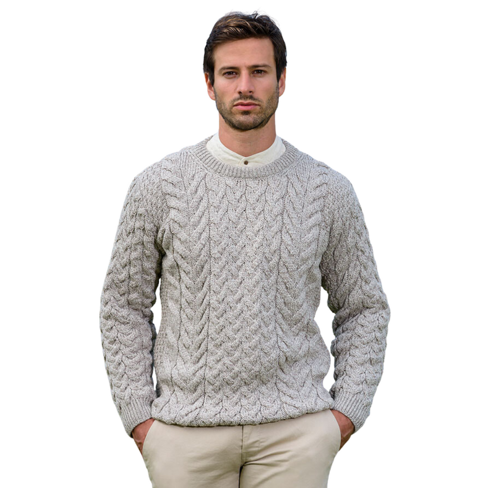 Aran Wool Super Soft  Crew Pullover Sweater Oatmeal(B689 371)