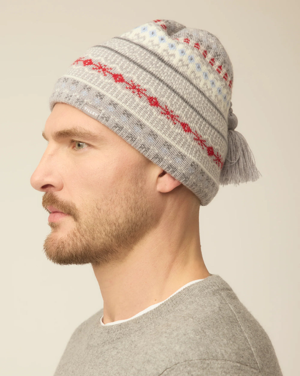 Tilley Hat-Fair Isle Cuffless Beanie Grey