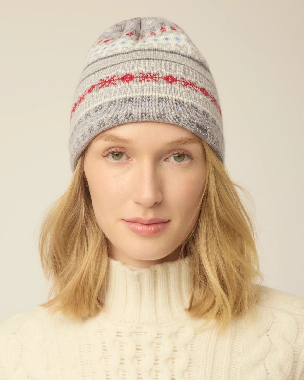 Tilley Hat-Fair Isle Cuffless Beanie Grey