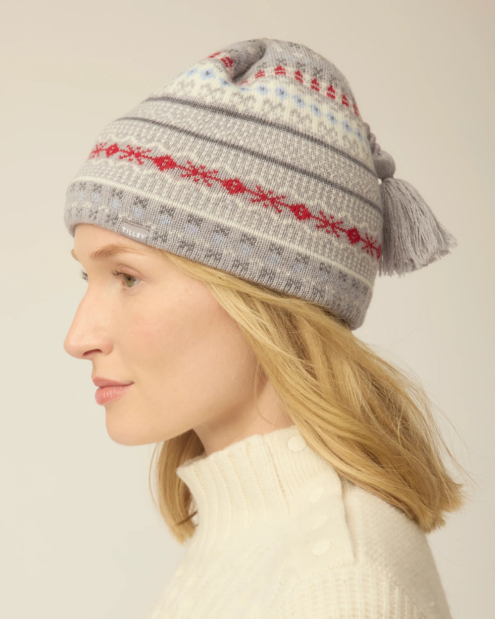 Tilley Hat-Fair Isle Cuffless Beanie Grey