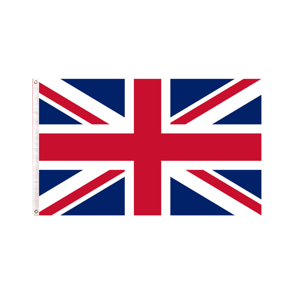 A 3x5 ft flag depicting the Union Jack, with red, white, and blue colors.