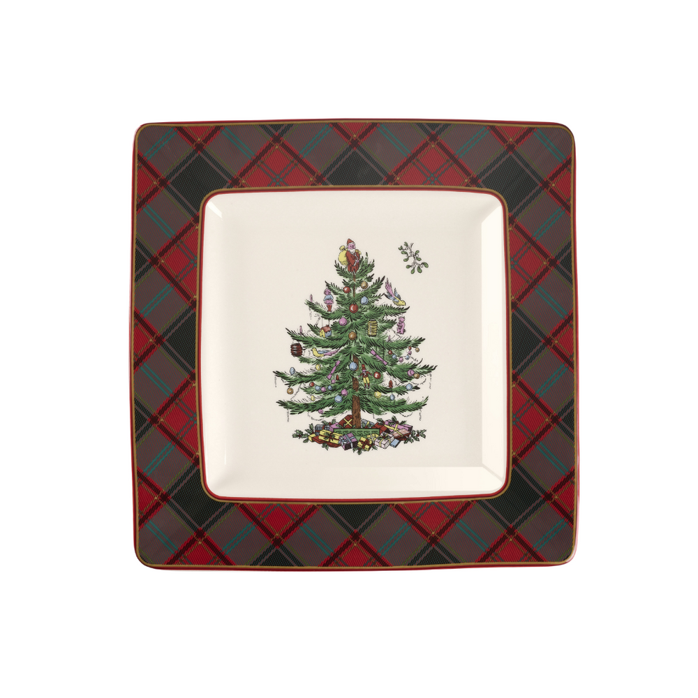 Spode Christmas Tree Tartan Square Platter 10"