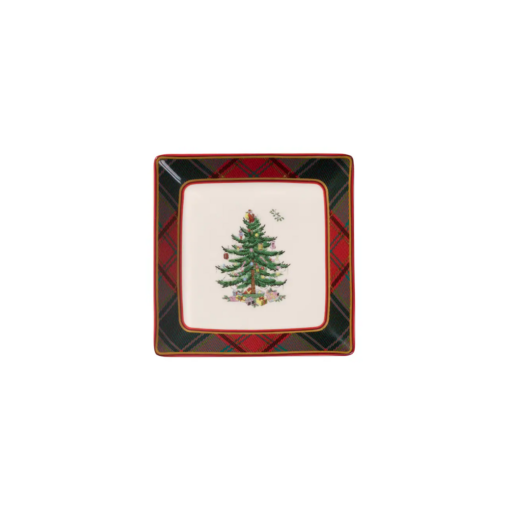 Spode Christmas Tree Tartan Tidbit Plates Set of 4