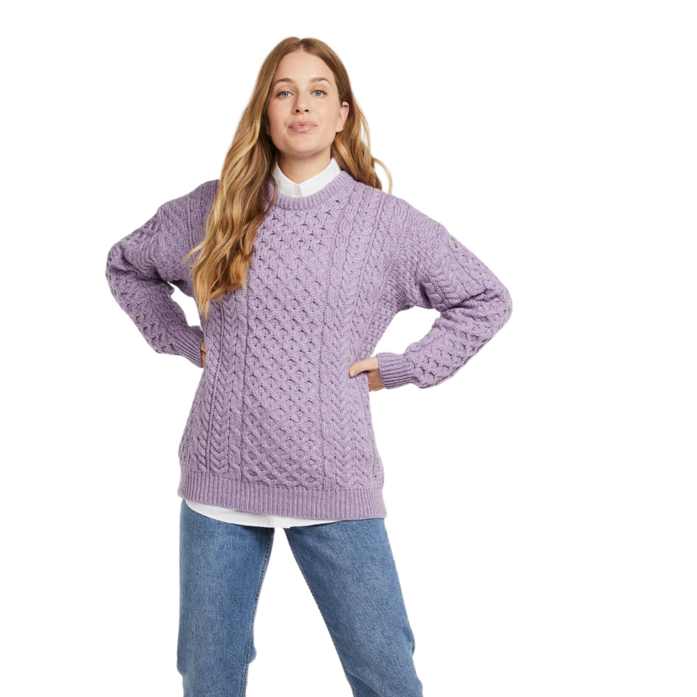 Aran Wool Merino Traditional Pullover Sweater Lavender (A823 016)