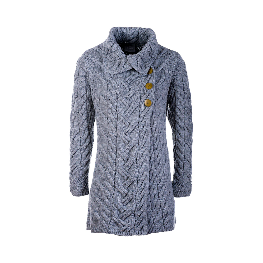 Aran Wool Supersoft Cable Knit Cardigan - Ocean Grey