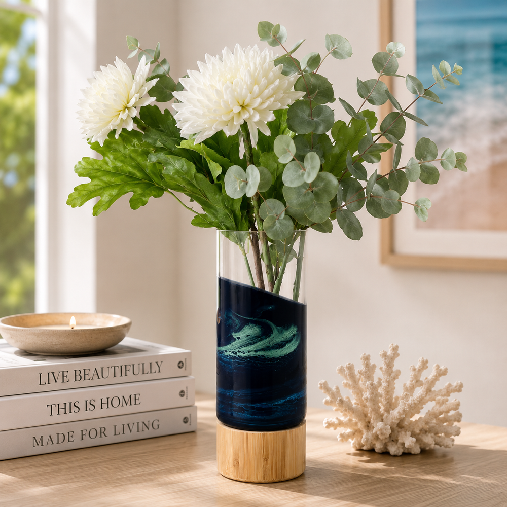 Vase with Bamboo Base Northern Lights by Lynn & Liana