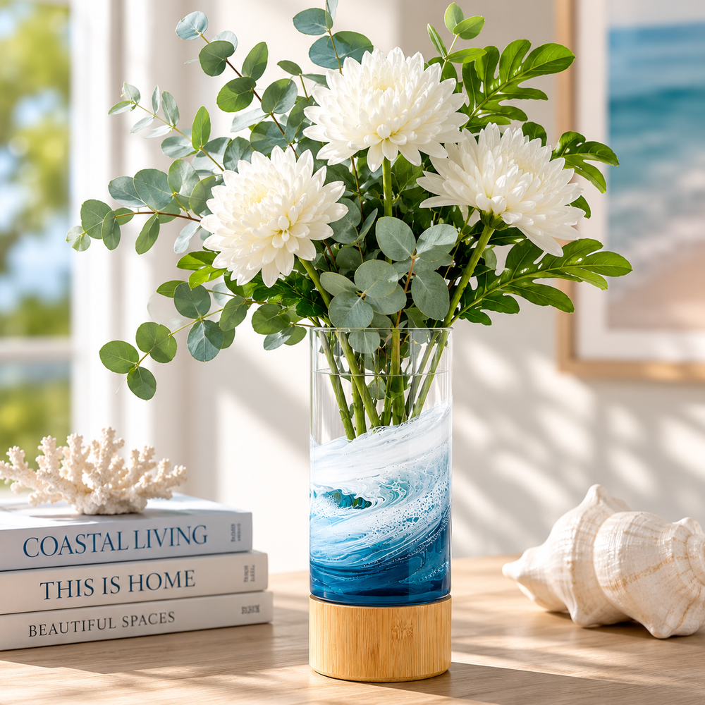 Vase with Bamboo Base Ocean Vibes by Lynn & Liana