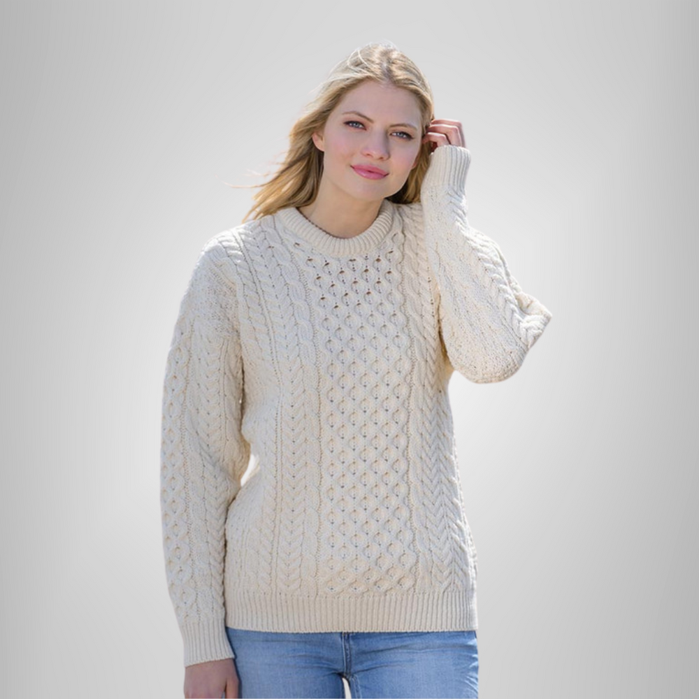 Aran Wool Traditional Merino Sweater - White (A823 162)