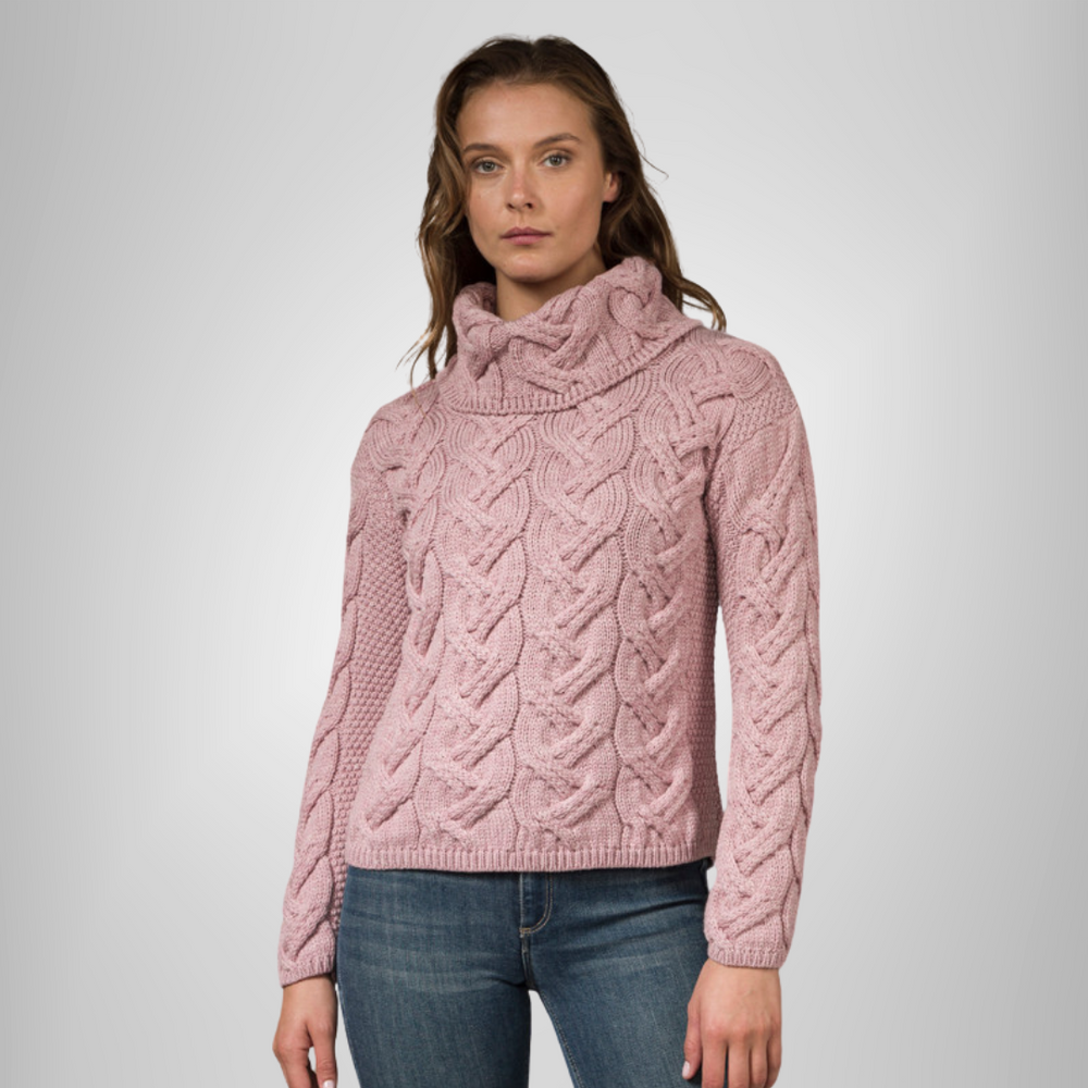 Aran Wool Supersoft Cowl Neck Sweater - Dusty Pink (B692 402)