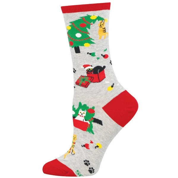 Socksmith Kitty Christmas Chaos - Light Grey Heather