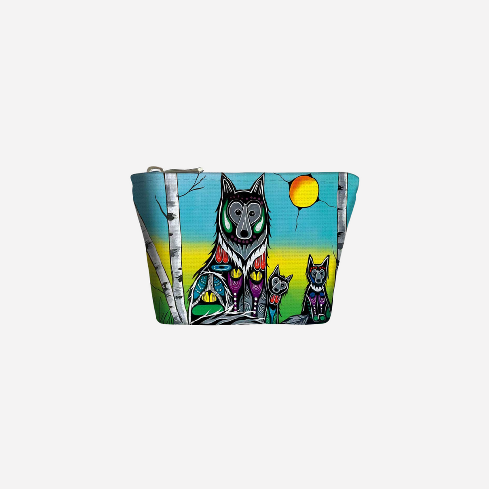 Indigenous Art Canvas Coin Purse - Wolf Family
