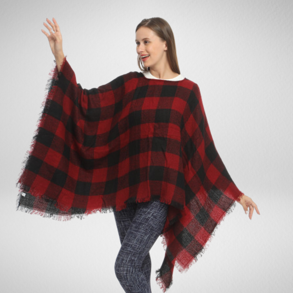 Imagine-Supersoft Plaid Poncho-Red/Black