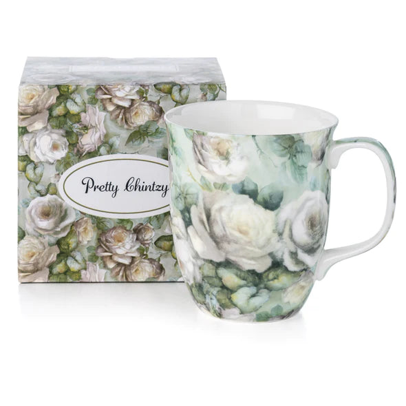 Pretty Chintzy White Roses Java Mug