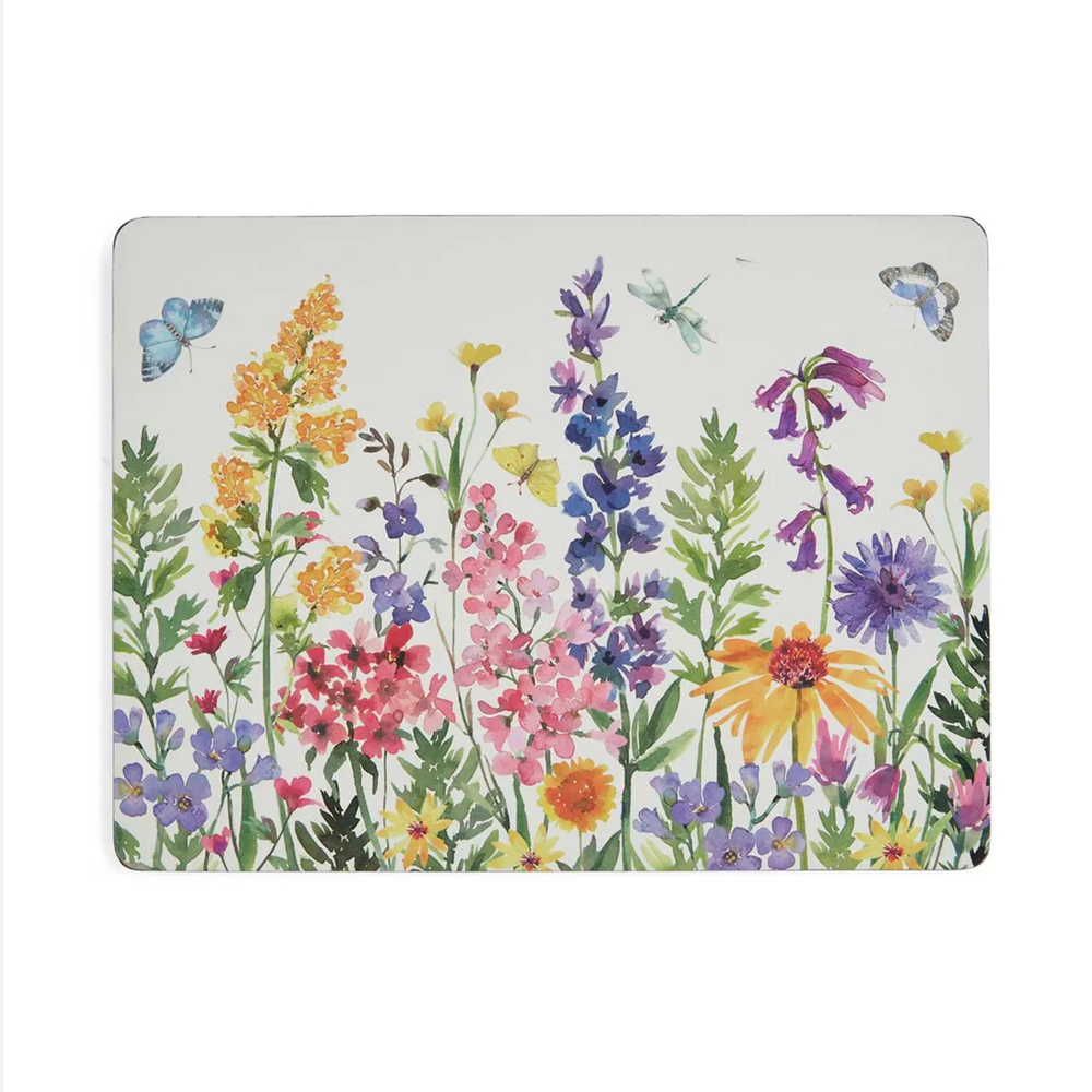 Placemat with colorful floral design on a white background