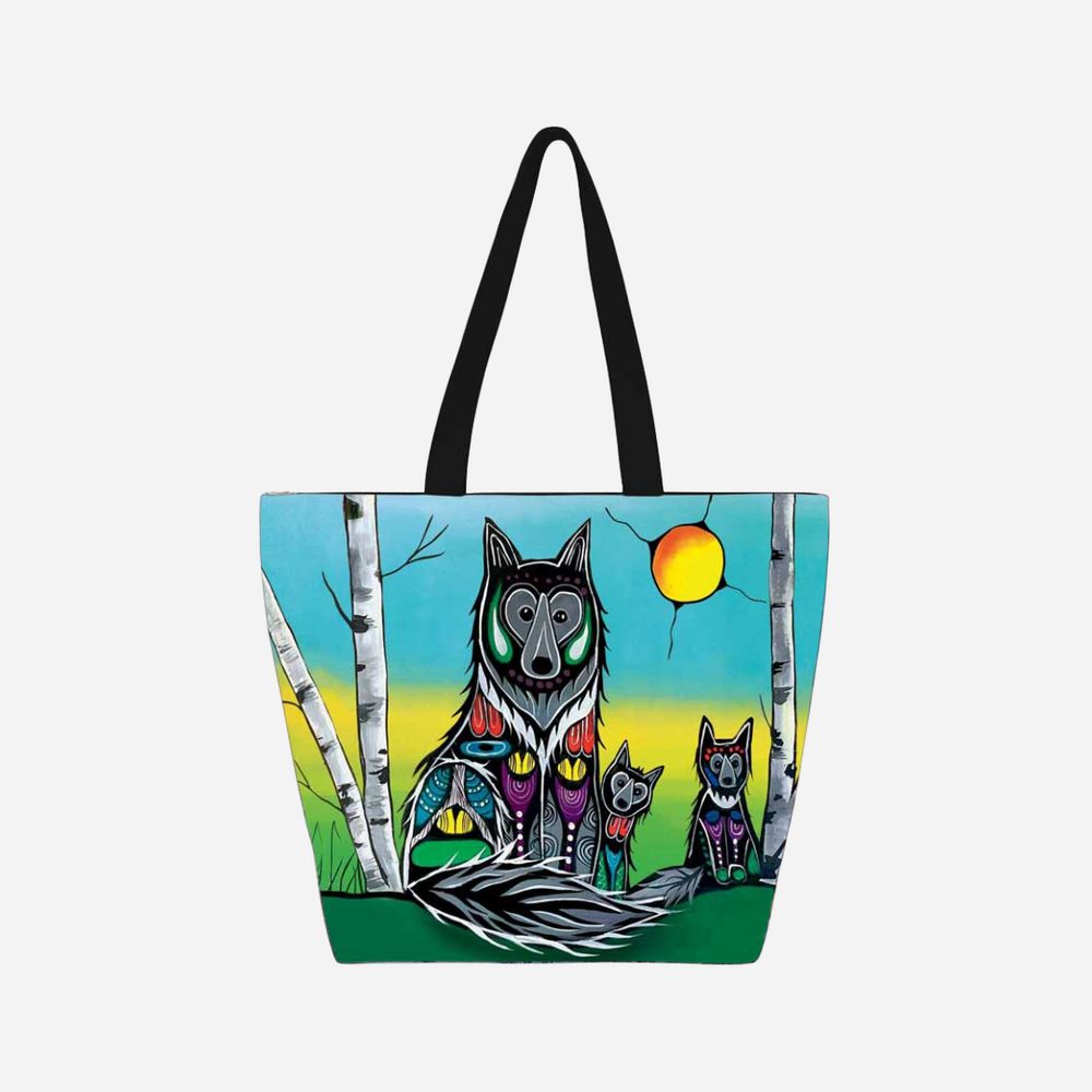 Indigenous Art Canvas Tote Bag - Wolf Family