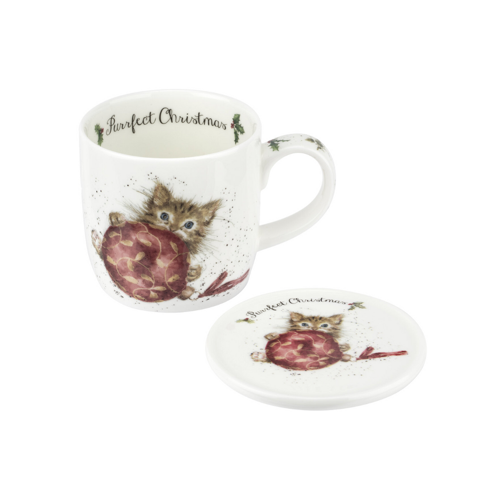 Wrendale Mug & Coaster - Purrfect Christmas