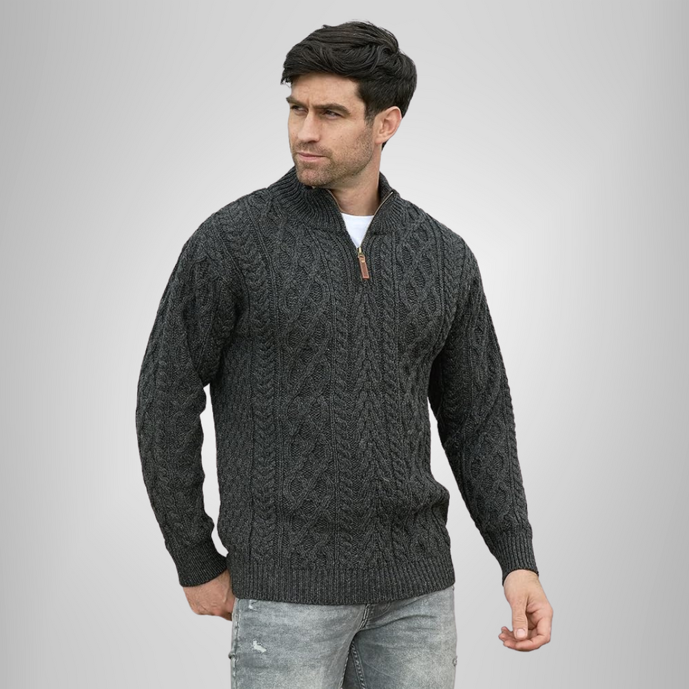 Aran Irish Men's Half Zip Sweater - Charcoal (X4295)