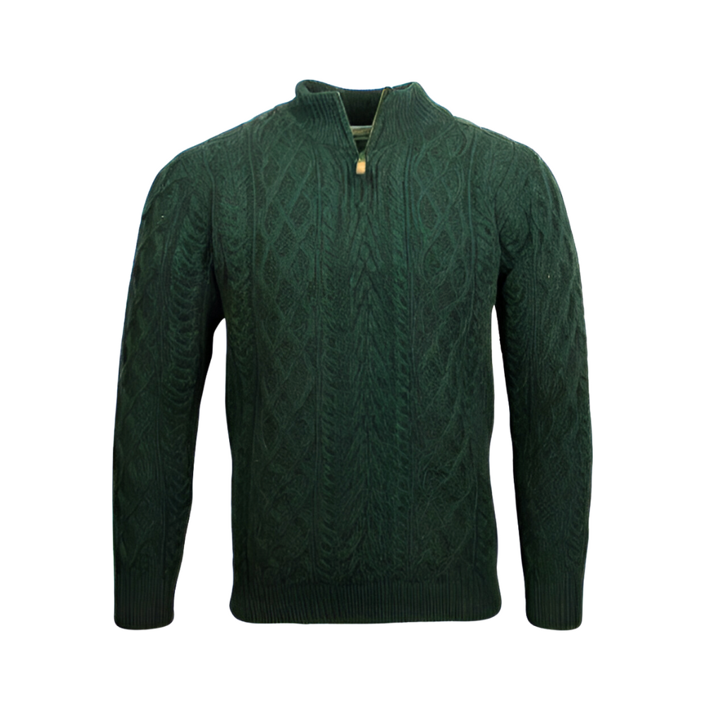 Aran Irish Men's Half Zip Sweater - Army Green (X4295)