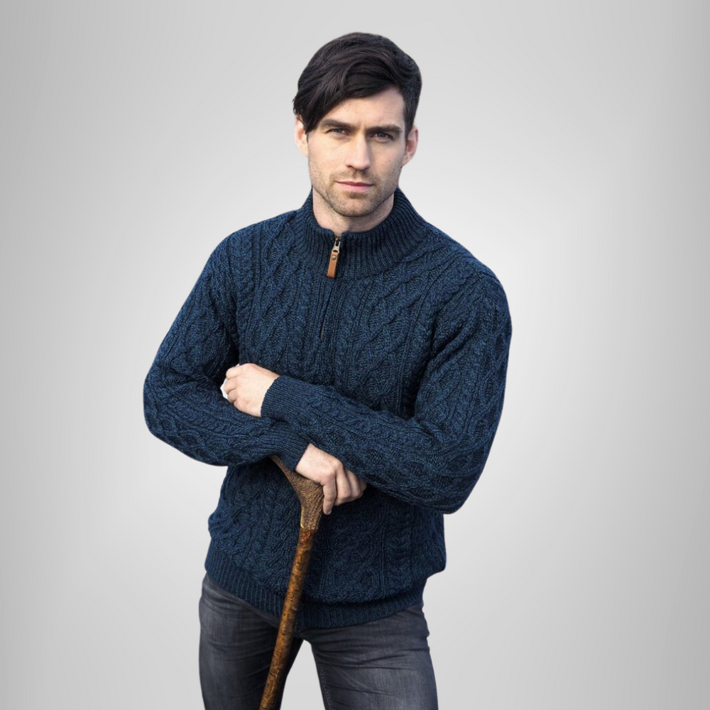 Aran Irish Men's Half Zip Sweater - Sherwood (X4295)