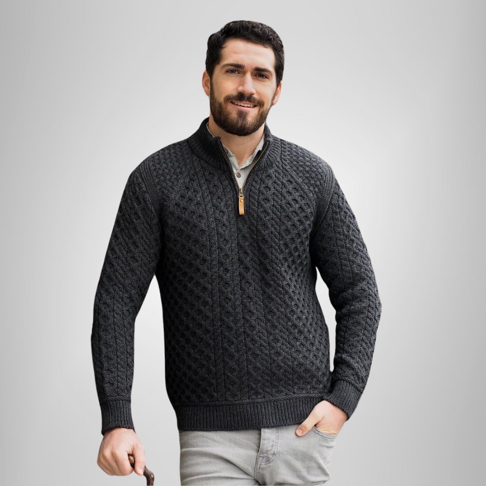 Aran Irish Men's Half Zip Sweater - Charcoal (X4921)