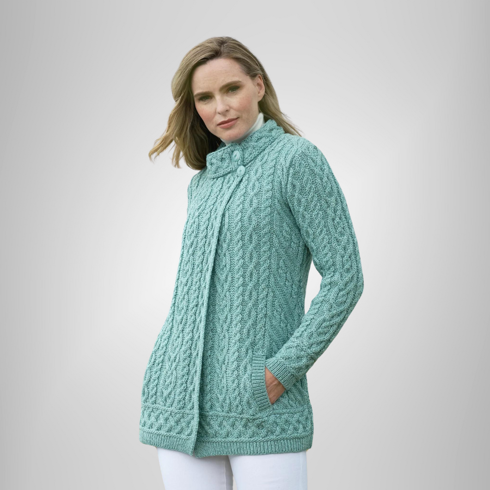 Aran Irish Meath Side Button Cardigan - Mermaid (X5071)