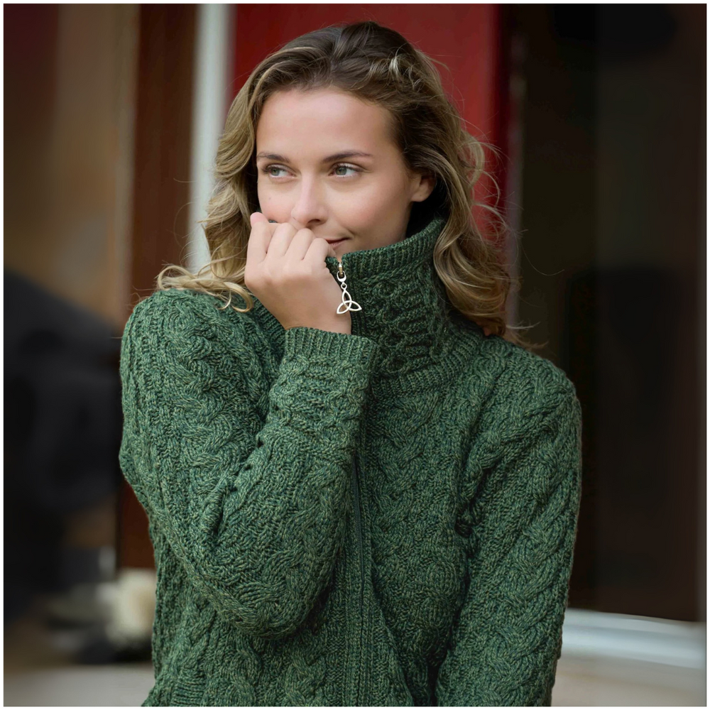 Aran Crafts Double Collar Trinity Cardigan - Army Green (X5230)