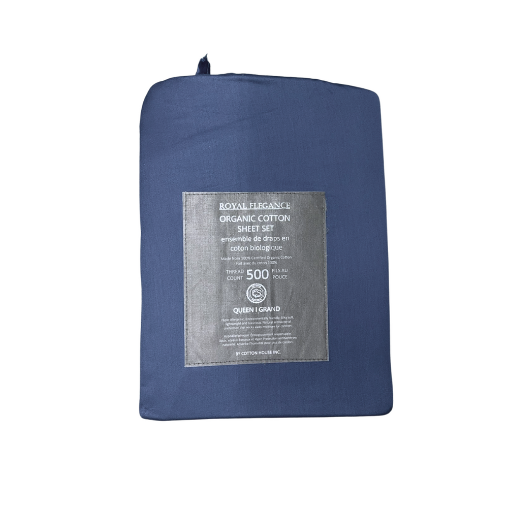 500TC Organic Cotton Queen Sheets - Yale Blue