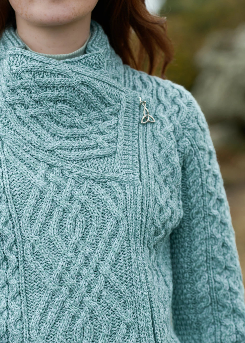 Aran Irish Women's Side Zip Cardigan -Mermaid (Z4630)