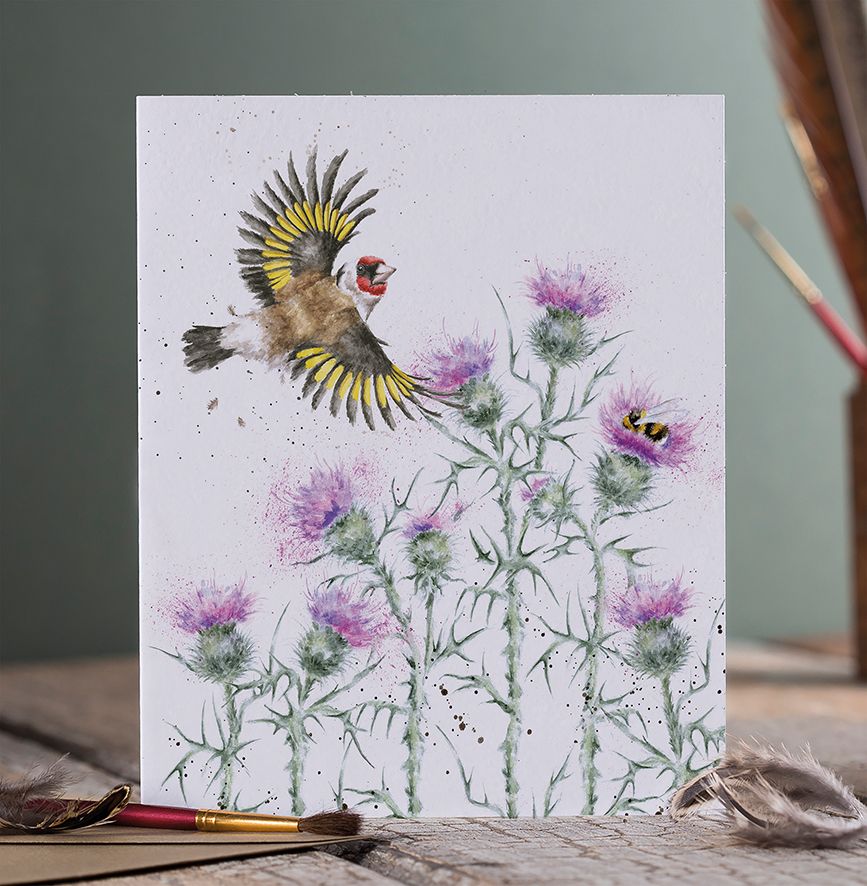 Wrendale Cards Feathers and Thistles Gold Finch
