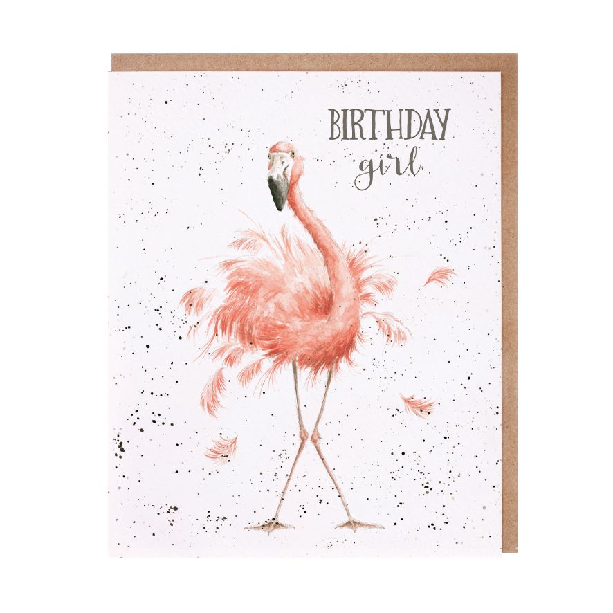 Wrendale Cards Girl Flamingo