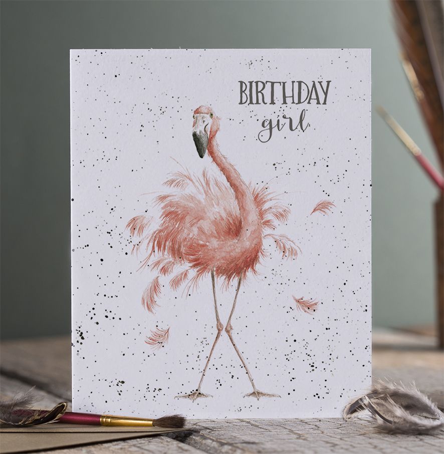 Wrendale Cards Girl Flamingo