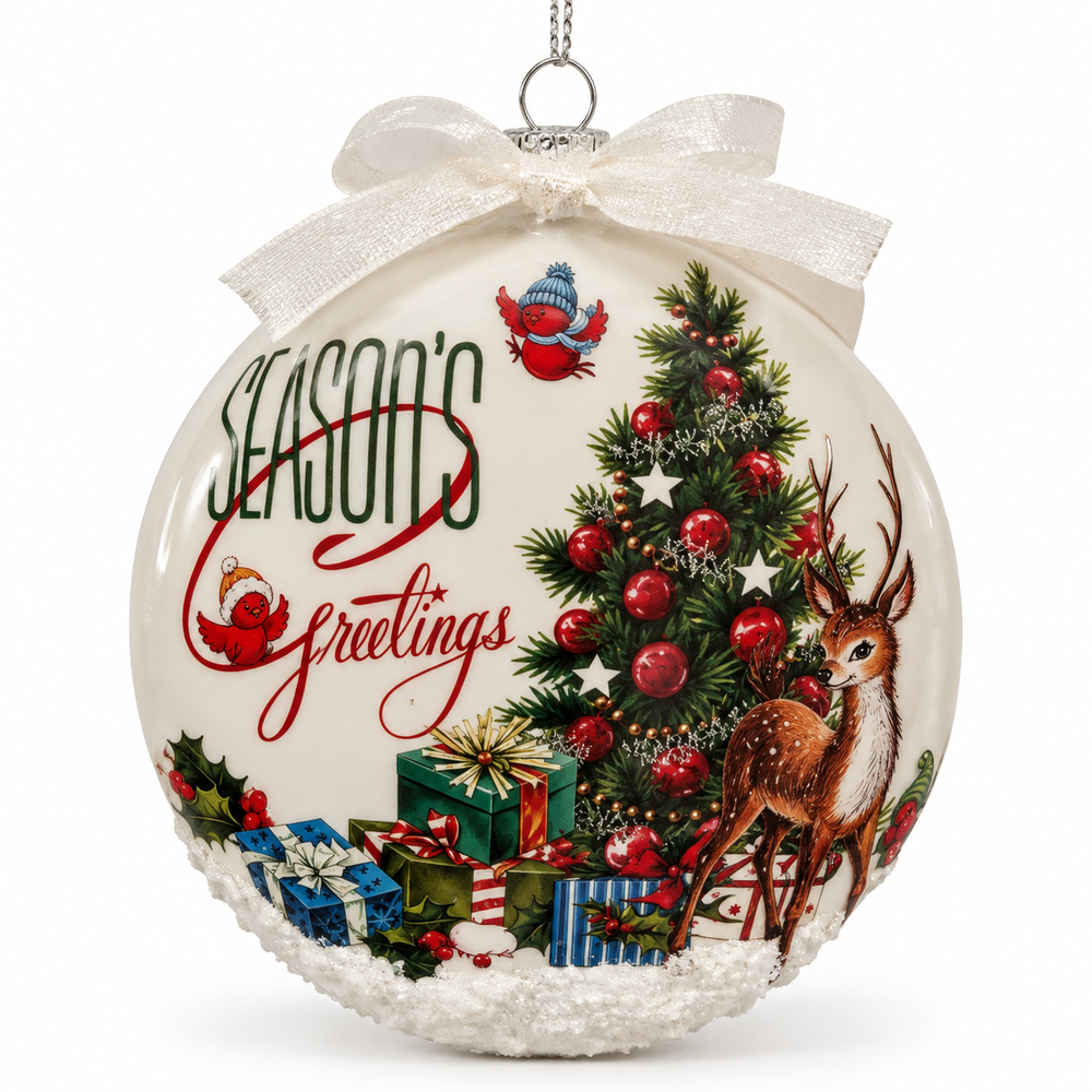 SC Retro Christmas Round Glass Ornament