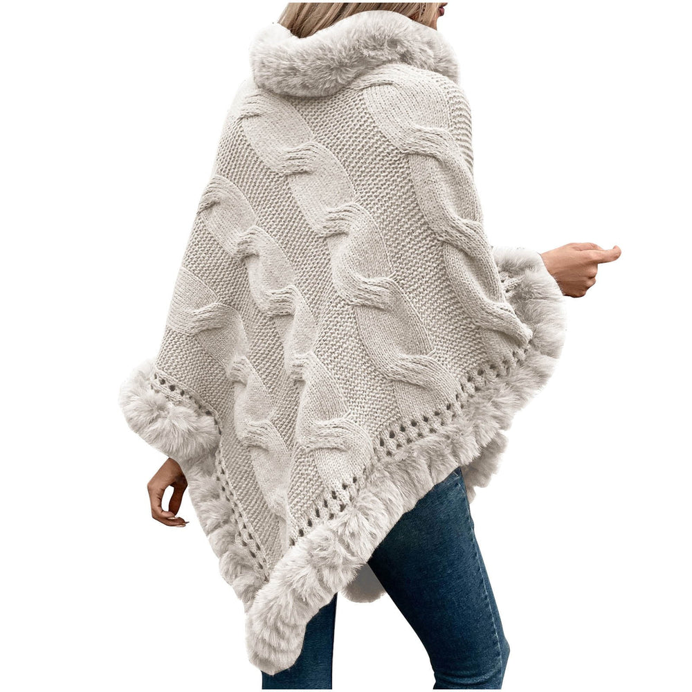 Grand Fur Collar & Trim Cream Knit Poncho