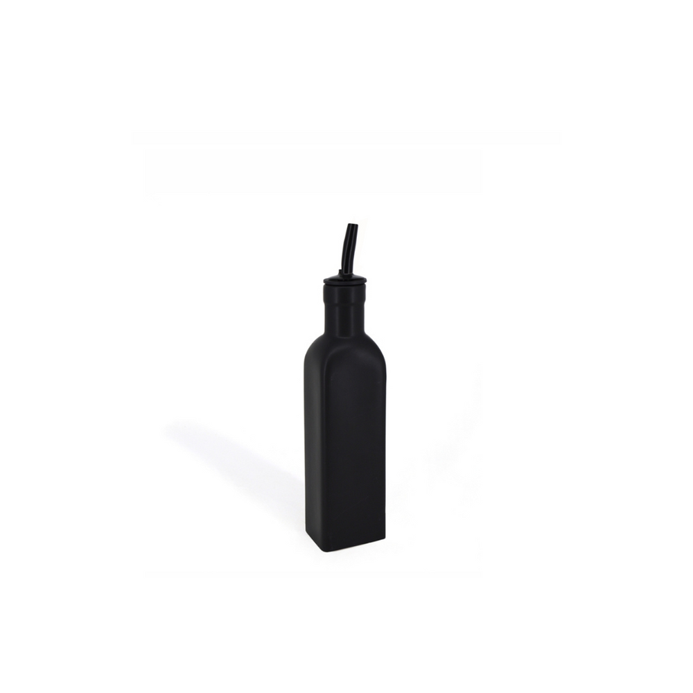 A black oil/vinegar bottle with a pouring spout, part of the PARK WEST collection with a semi-matte finish.