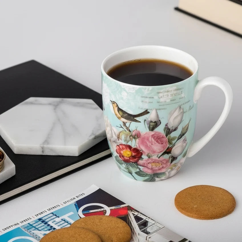 Bird Garden on Blue Latte Mug