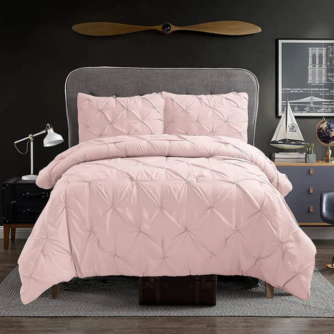 Pintuck 3 Piece Duvet Cover Set - Blush