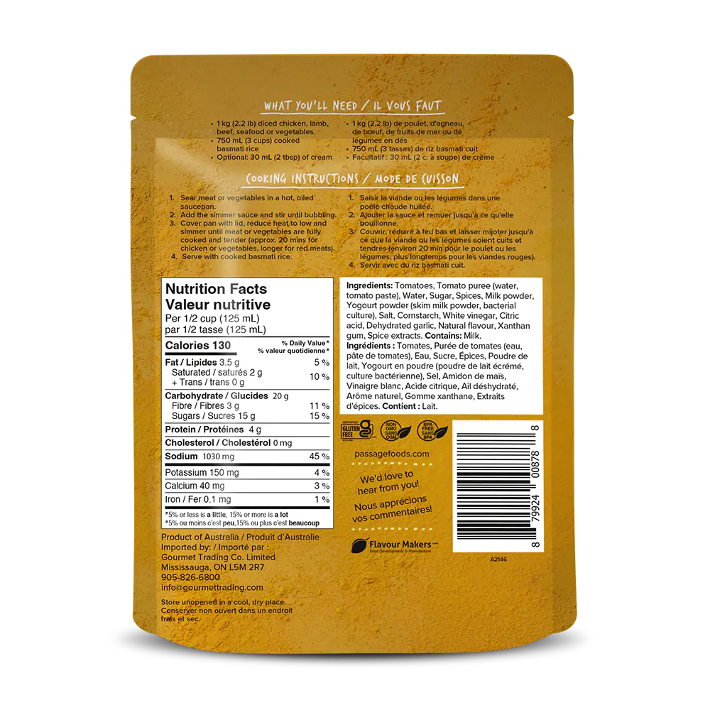 Passage Foods Butter Chicken Simmer Sauce - 340 ml