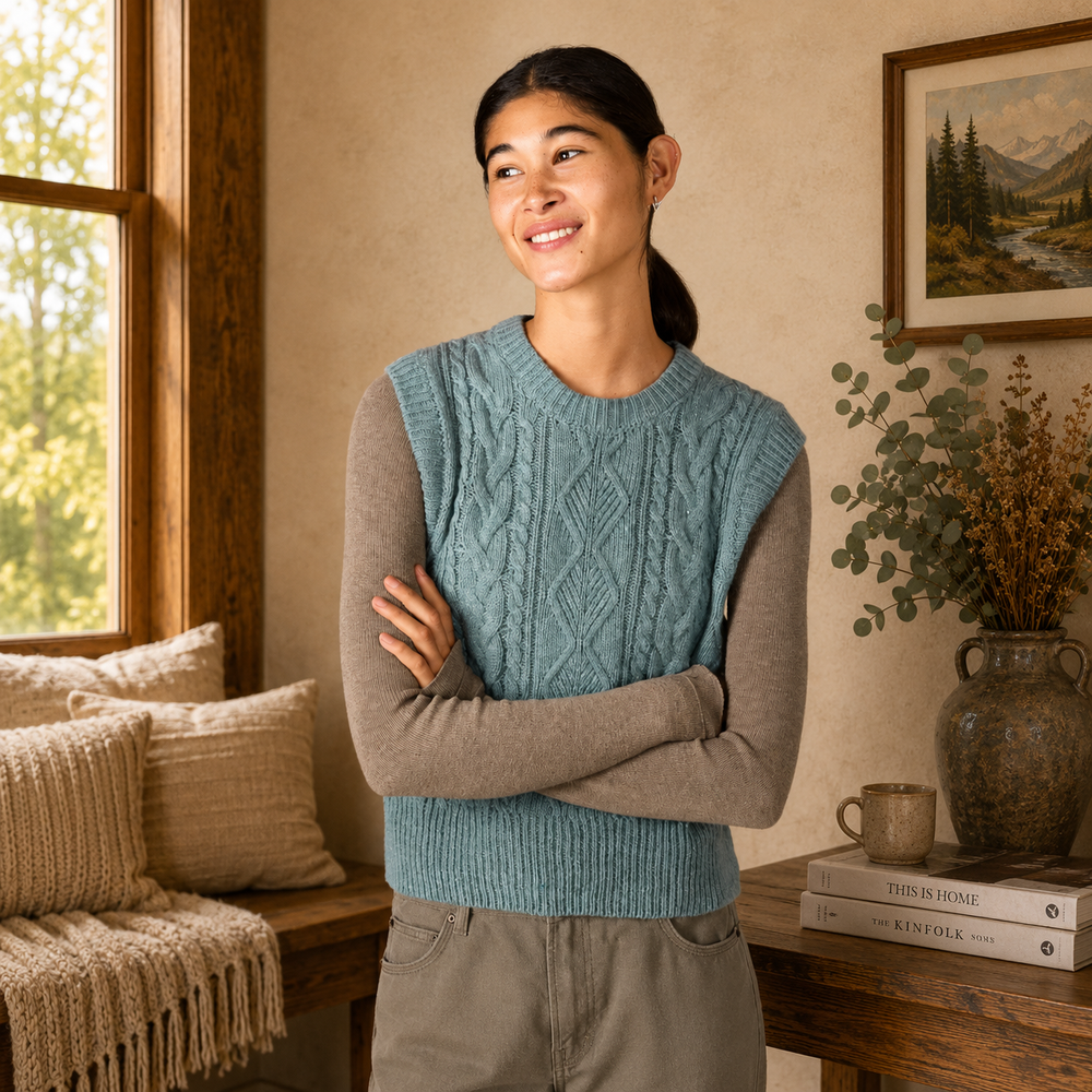 Irelands Eye Callie Cable Vest - Ocean Mist (C310)