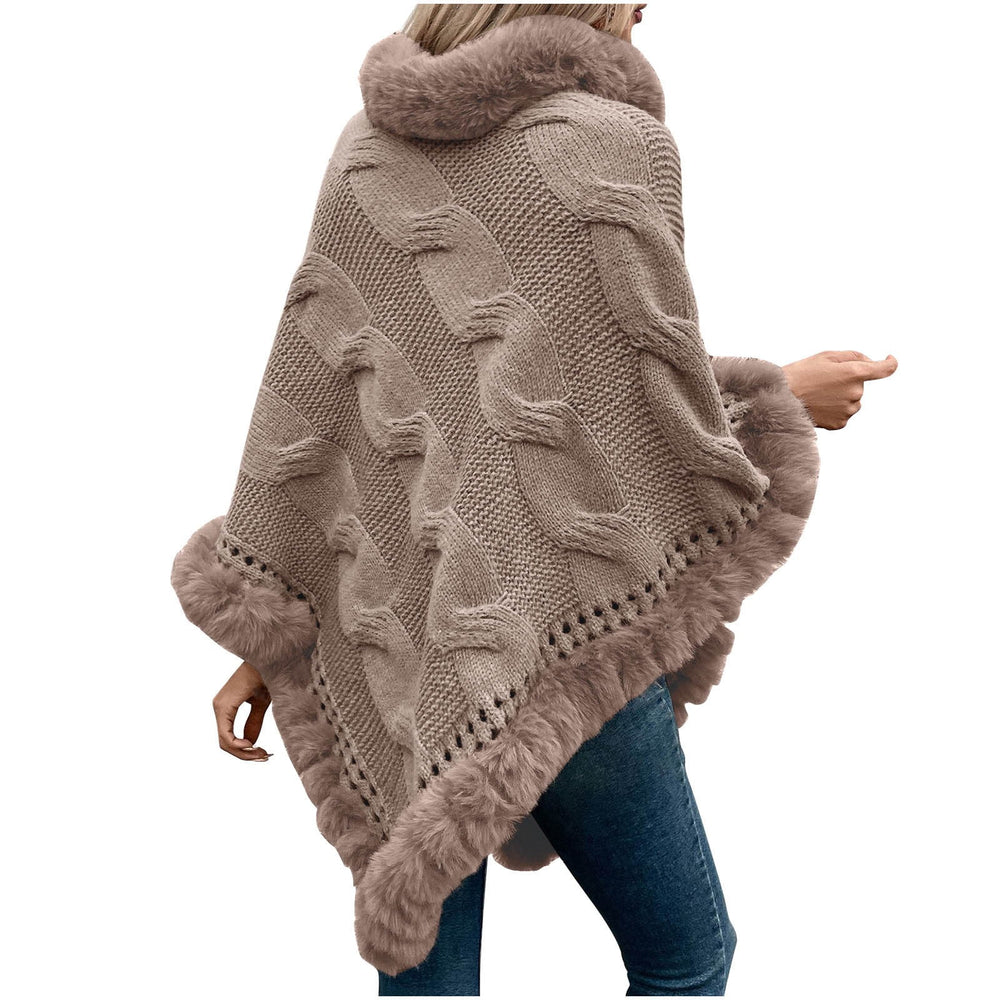 Grand Fur Collar & Trim Taupe Knit Poncho