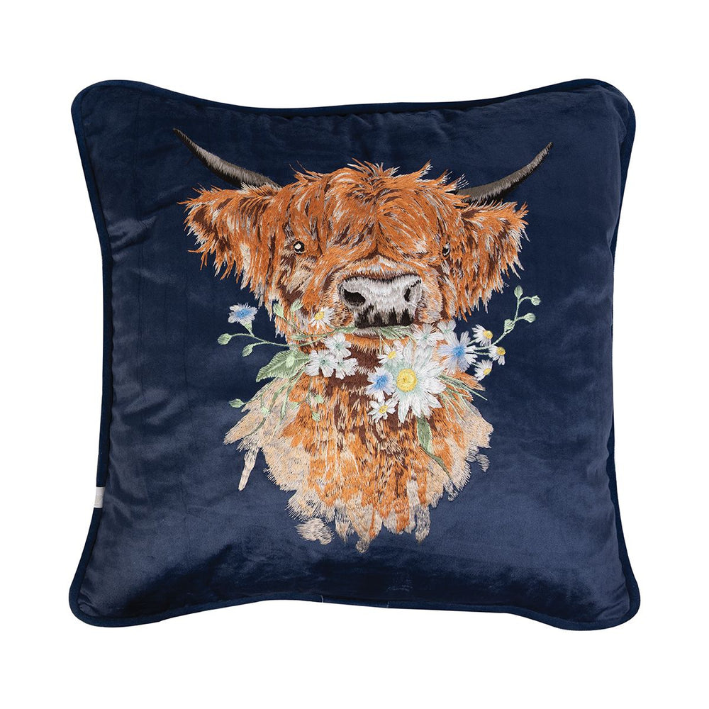 Wrendale Embroidered Cushion Cover 'Daisy Coo' Highland Cow