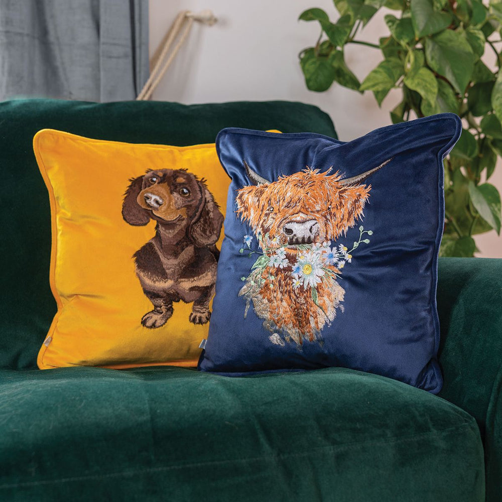 Wrendale Embroidered Cushion Cover 'Daisy Coo' Highland Cow