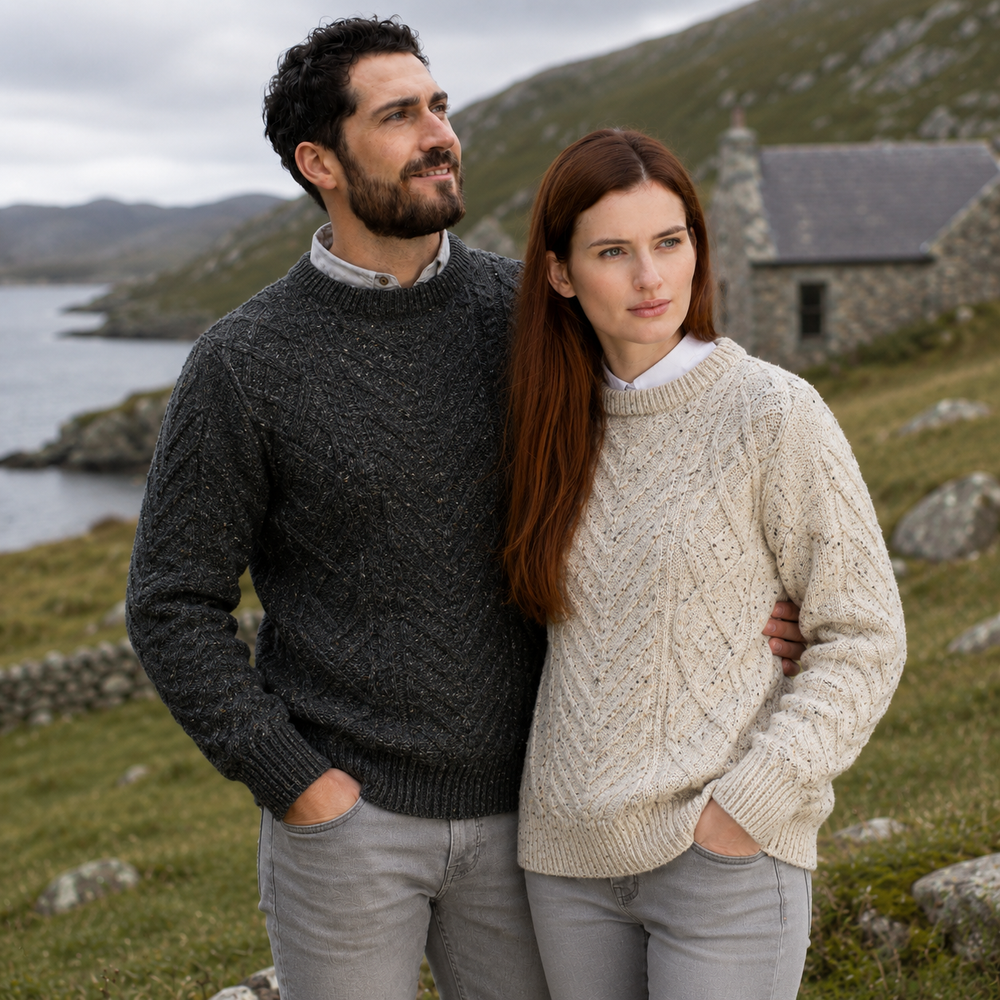 Aran Irish Crew Neck Sweater - Charcoal (C1347)
