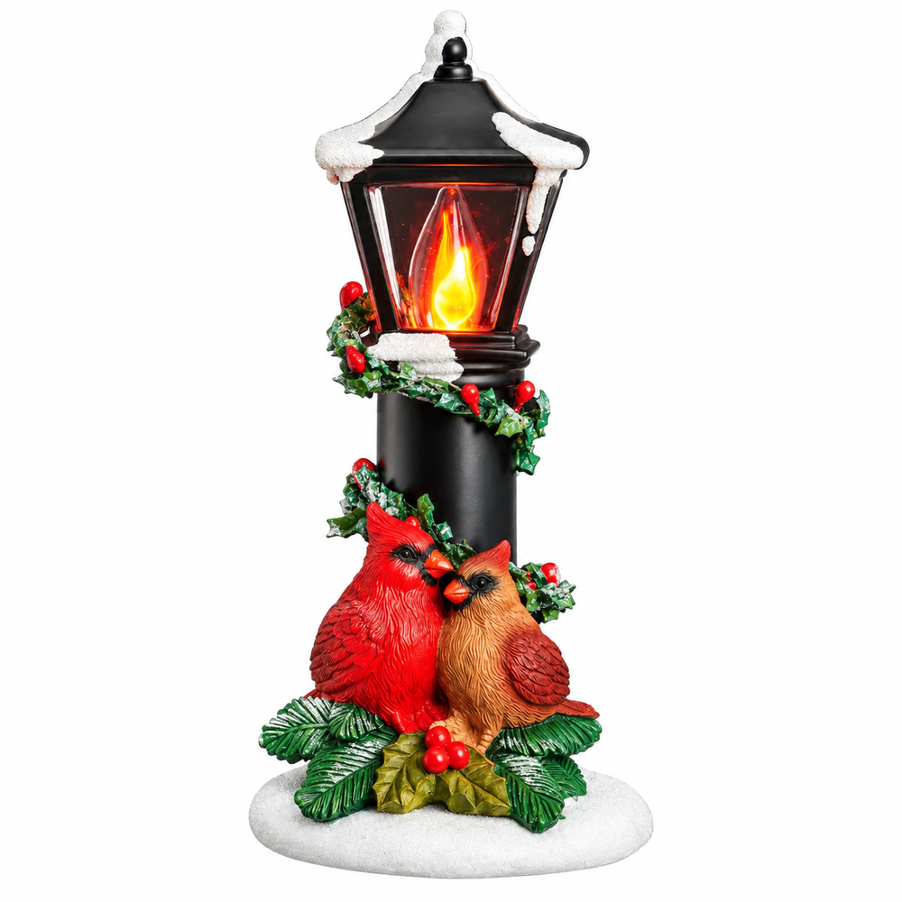 Nightlight - Cardinals Under a Flickering Flame Lamppost